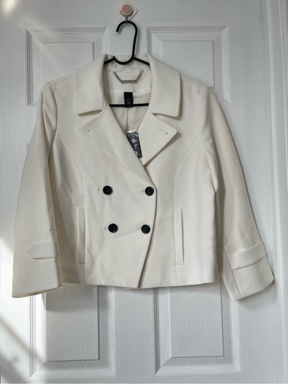White House black market ivory Cropped Double-Breasted Blazer Jacket size 12